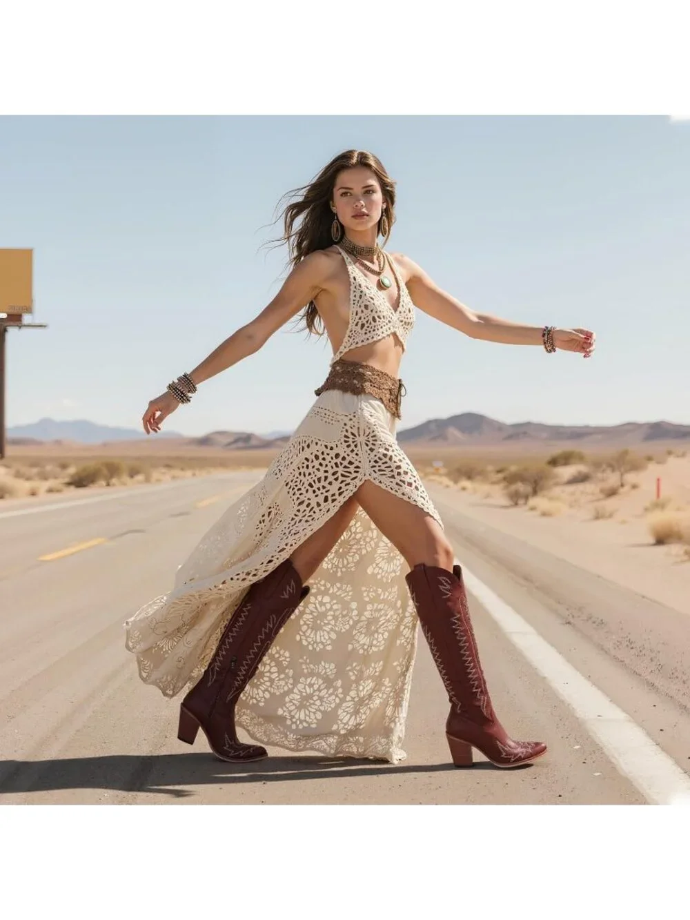 Women's Red Embroidered Pointed Toe Western Cowgirl Over The Knee High Boots